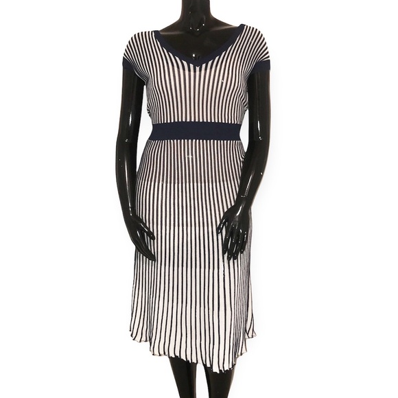 BCBGMaxazria Bella Navy White Stripe Dress Size M - Picture 2 of 10